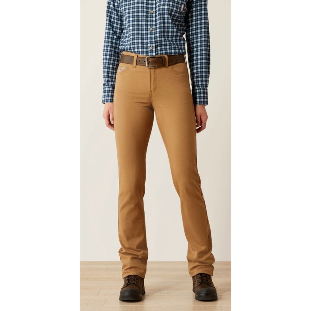 Ariat Work FR Perfect Rise Straight Leg Pants Khaki Women 25 Long Ripstop NWT